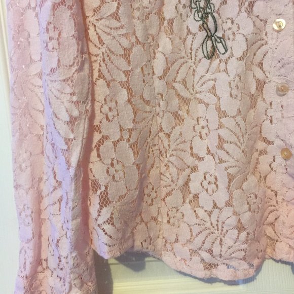 Embrodery Floral Light Pink Women's Lace Button Up Shirt Paparazzi by Biz - Picture 13 of 14